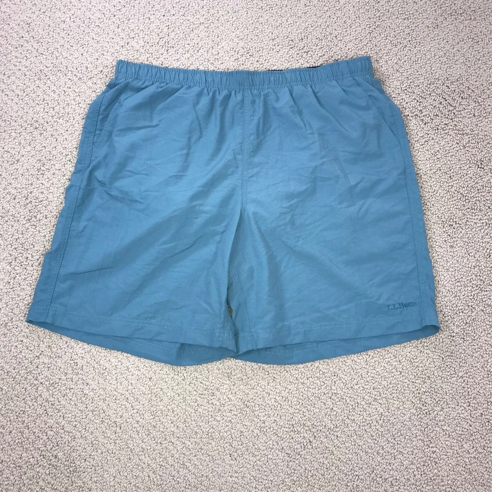 LL Bean Mens Swim Trunks Teal Blue Mesh Lined Board Shorts Large 215658